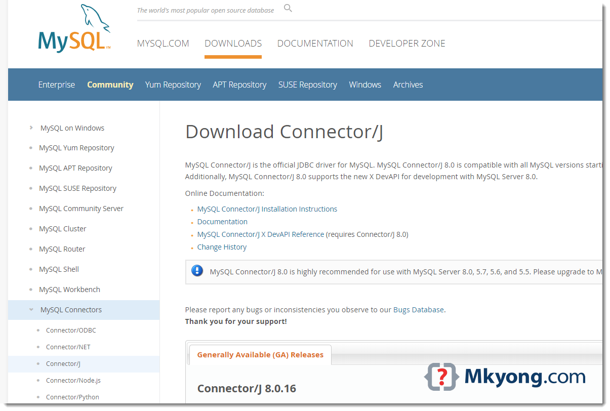 java connector mysql download