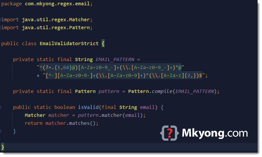 Java Email Regex Examples Mkyong Com