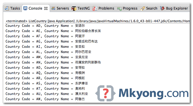 country list