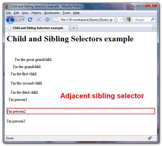 jquery-child-sibling-example-Adjacent-sibling