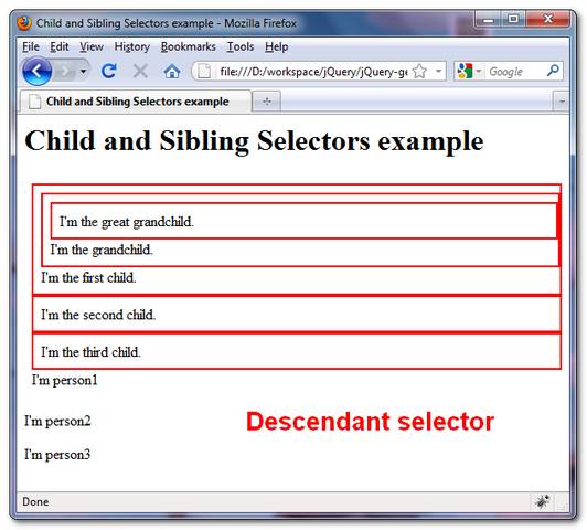 jquery-child-sibling-example-descendant-selector