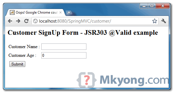 Spring MVC JSR303 demo page