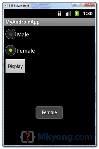 Android radio buttons example 