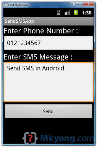 send sms message via smsmanager