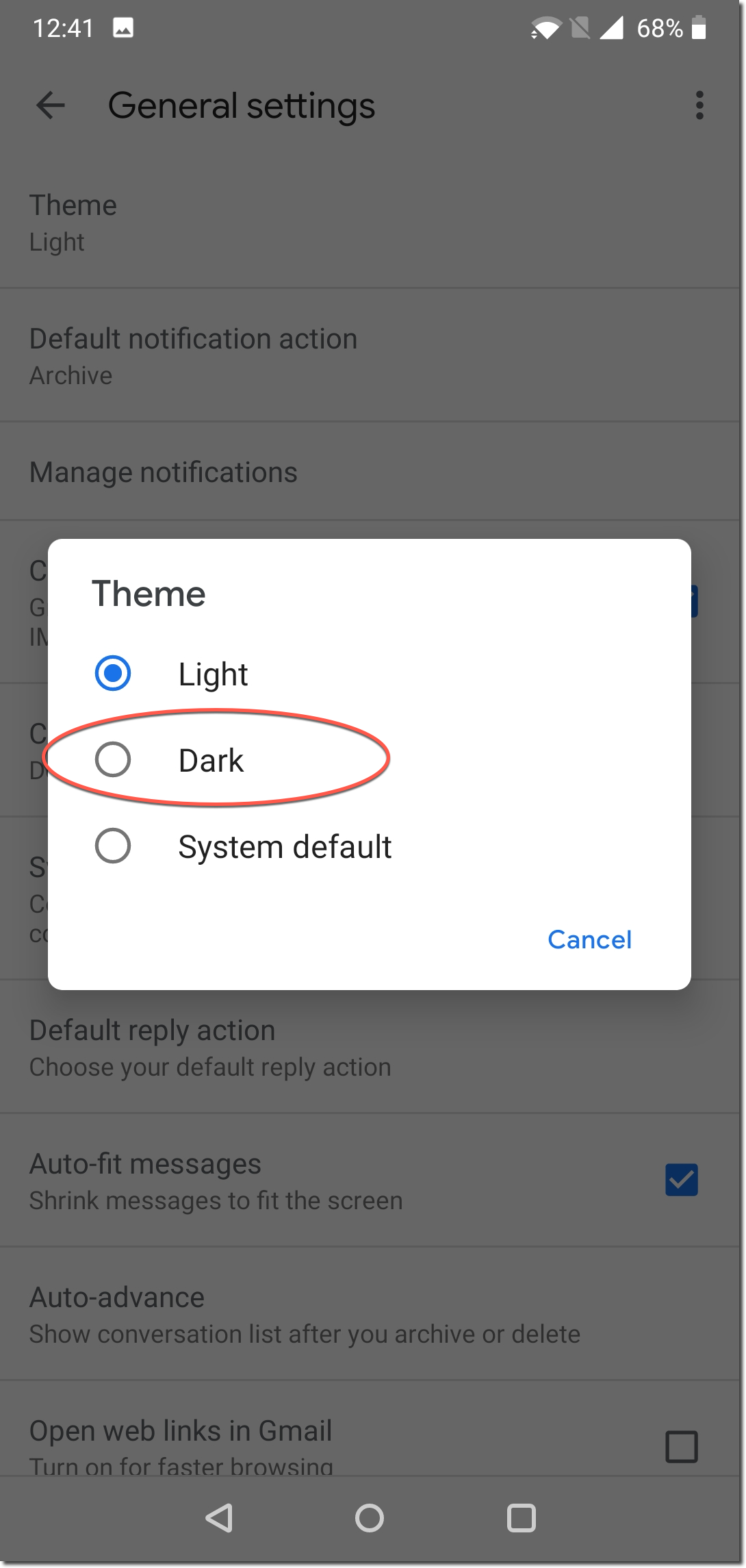 gmail iphone app turn off dark mode