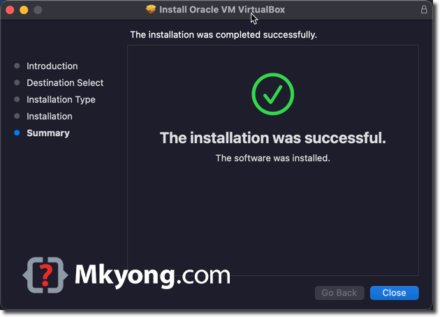 oracle vm virtualbox for mac os x installation falied