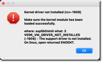 il driver del kernel virtualbox non crea anticonformisti