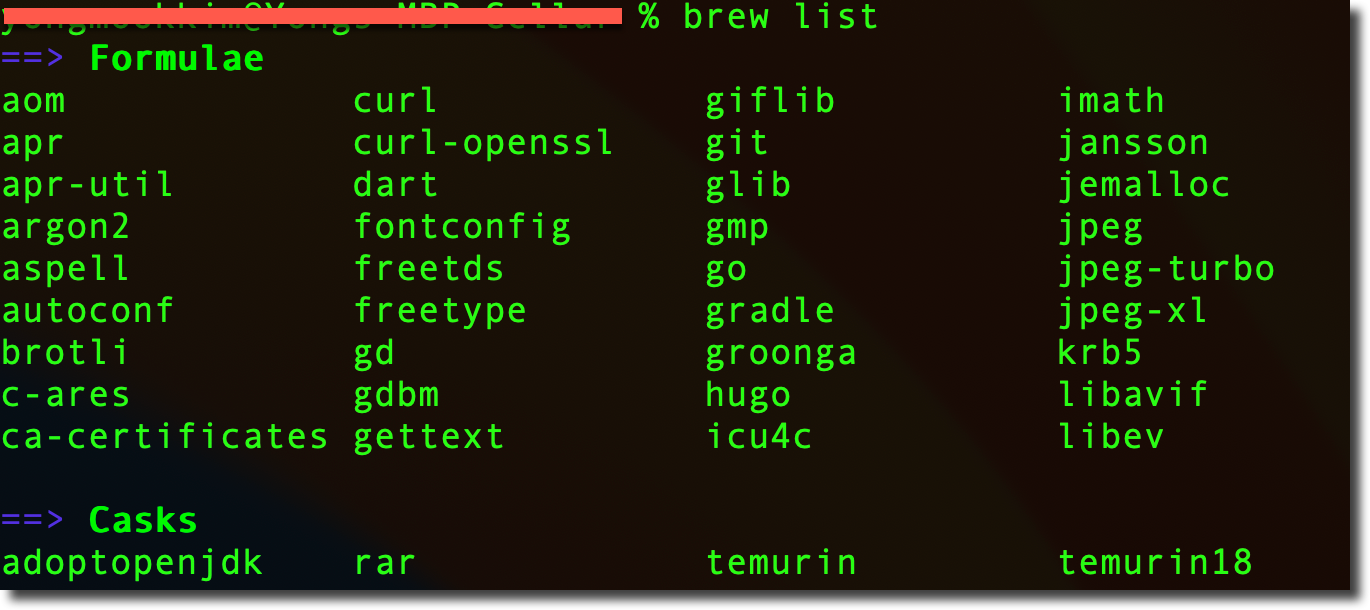 brew list all installed packages